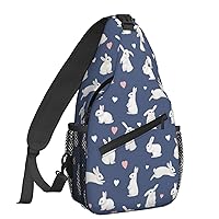 Women Kawaii Rabbit White Bunnies Crossbody Sling Backpack for Men Chest Bag Shoulder Bag Lightweight One Strap Backpack Travel Outdoor Daypack