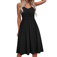 XJYIOEWT Womens Dresses Plus Size,V-Neck Temperament Lace-up Sling Casual Dress Women's Summer Knee-Length Women's Dress