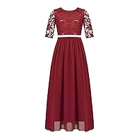 CHICTRY Chiffon Lace Big Girls Bridesmaid Dress V Back Rhinestone Prom Formal Pageant Maxi Gown