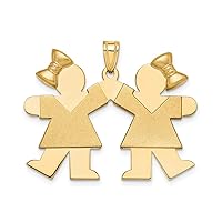 14k Yellow Gold Solid Large Double Girls with BowsCustomize Personalize Engravable Charm Pendant Jewelry Gifts For Women or Men (Length 1.01
