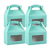 Restaurantware Bio Tek 8.5 x 4.8 x 5.5 Inch Gable Boxes For Party Favors 25 Durable Gift Treat Boxes - Clear PET Window With Built-In Handle Turquoise Paper Barn Boxes Disposable