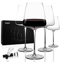 Red wine glasses 19oz Hand Blown Premium Crystal White square wine glass set of 4 Unique Large Wine Glasses Long Stem for men or women Wedding, Anniversary, Christmas
