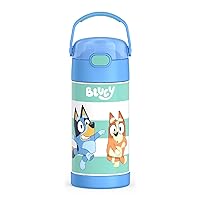 FUNTAINER Water Bottle with Straw - 12 Ounce, Bluey - Kids Stainless Steel Vacuum Insulated Water Bottle with Lid