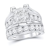 14K White Gold Princess Diamond Bridal Set 5 Cttw For Womens Engagement Wedding Anniversary Ring Band