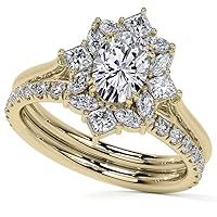 2 Carat Cluster Oval Halo Moissanite Ring Yellow Gold 2 Ct Moissanite Engagement Ring Set Promise Gifts for Her 2 Carat Moissanite Rings
