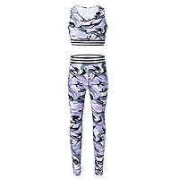 Kids Girls Athletic Tracksuits Sports Bra Crop Top With Leggings Gym Workout Outfits for Yoga Running Cycling