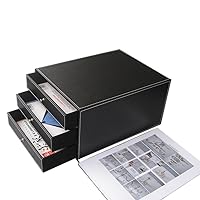 KINGFOM 3-Drawer 3-Layer Wood Structure Leather Desk Filing Cabinet File/Document Holder Organizer Storage Box (style B black)