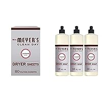 Mrs. Meyer’s Clean Day Dryer Sheets, Lavender Scent (Pack of 80) and Mrs. Meyer´s Clean Day Dish Soap, Lavender, 16 Fl Oz, 3 Ct