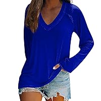 TWGONE Womens Tops 2023 Long Sleeve Shirts V Neck Plain Blouse Loose Fit Trendy Fall Tops