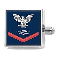 Sterling Engraved Cufflinks U.S Navy Red E-4 Radioman RM