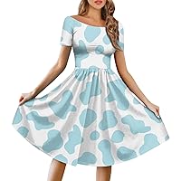 Womens Short Sleeve Midi Dress Trendy Plus Size Ruched Flowy A Line Dress Elegant Formal Floral Casual Pleated Dress