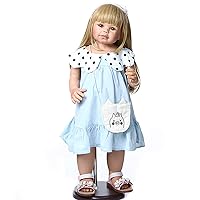 28inch Reborn Toddler Dolls,Huge Baby Full Body Hard Vinyl Standing Girl Handmade Real Realistic Anatomically Correct+ Blue Dress Great Qualtity Masterpiece Doll Model Collectible