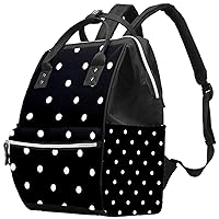 Little White Polka Dots on Black Diaper Bag Backpack Baby Nappy Changing Bags Multi Function Large Capacity Travel Bag