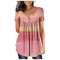 Plus Size Blouses,Tunic Short Sleele Printed V-Neck Button Shirt Sexy Casual Tees T-Shirt Fashion Top