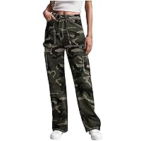 Cargo Pants Women High Waisted Wide Leg Casual Pants Baggy Stretchy Trousers Y2K Streetwear with 6 Pockets