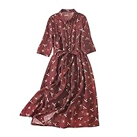 Women Boho Floral Cotton Linen Button Down Shirt Dress with Belt Summer Half Sleeve Lapel Casual Dressy Tunic Dress