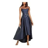 Adrianna Papell Womens Illusion High-Low Dress, Blue, 8