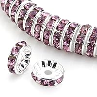 200pcs Adabele AAA Grade Rhinestone Rondelle Spacer Beads 12mm (0.47 Inch) Amethyst Purple Crystal Sterling Silver Plated Brass Round Metal Beads CF3-1211