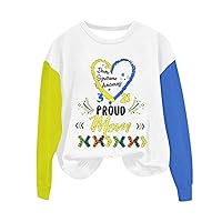 Down Syndrome Awareness 3 21 Proud Mom Shirts Women Long Sleeve Crewneck Sweatshirts Love Heart Print Pullover Tops