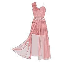FEESHOW One Shoulder Flower Girl Junior Bridesmaid Long Dress for Wedding Party Prom Ball Gown