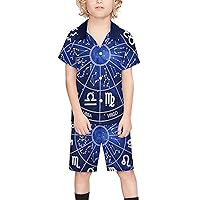 Mysterious 12 Constellation Astrology Boy's Beach Suit Set Hawaiian Shirts and Shorts Short Sleeve 2 Piece Funny
