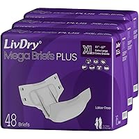 LivDry MegaBriefs XL Adult Diapers with Tabs, Max 12-Hour Capacity, Super Absorbent Incontinence Underwear, Leak Protection Briefs, Extra Large, 48-Pack