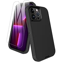 for iPhone 13 Pro Max Case, with Screen Protector, Dust-Proof Port Cover, Full-Body Non-Slip Silicone Rubber Covered, Military Grade Drop-Proof Shockproof Phone Case, Black/Black