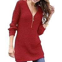 Women's Half-Zip V-Neck Long Sleeve Outerwear Sweater Dress Fashion Mid-Length Bodycon Dresses Knitted Slim Maxi Dress