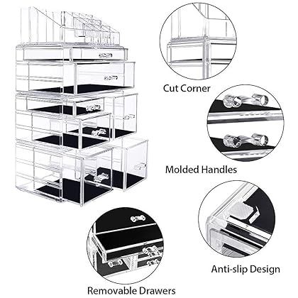 InnSweet Makeup Organizer Acrylic Cosmetic Storage Drawers, Large Makeup Storage Boxes Jewelry Display Cases with 7 Drawers, 4 Piece, Transparent