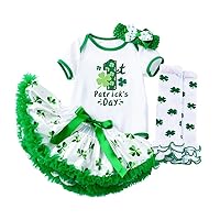 Infant Baby Girls St. Patrick’s Day Outfit 4Pcs Green Shamrock Romper Bodysuit 0-24 Months