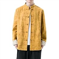 ZooBoo Chinese Men Jacket - Traditional Long Sleeve Clothing Coat Costume Dragon Pattern Velvet Uniform for Men