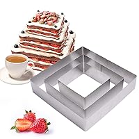 Square Cake Ring 3 Pack, 4 to 7.8 Inch Stainless Steel Mousse Cake Mold Ring for Kitchen DIY Pastry