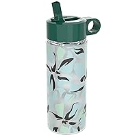Pyrex 24-Oz Color Changing Glass Water Bottle with Flip-Top Lid, Leakproof and Textured , Reusable , Eco-Friendly, BPA-Free Silicone Coating, Lily Floral