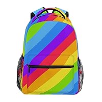 ALAZA Geometric Striped Bright Rainbow Spectrum Colors Lgbtq Colors School Bag Travel Knapsack Bags for Primary Junior High School