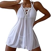 Bathing Suit Tops For Teens Tankini Romper Bathing Suit for Women Shiny Lace Front Cover Split Women Mesh Cov