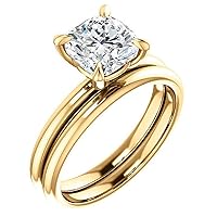 10K Solid Yellow Gold Handmade Engagement Rings 1.5 CT Cushion Cut Moissanite Diamond Solitaire Wedding/Bridal Ring Set for Womens/Her Propose Ring