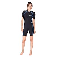 Women Sunsuit Sun Protective Swimwear UPF50+ Chlorine Resistant Black Blue Stitch