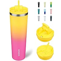 BJPKPK 34oz Stainless Steel Insulated Tumbler With lid And Straw Travel Coffee Thermal Tumblers Cup For Women And Men,Pink & Yellow Rose