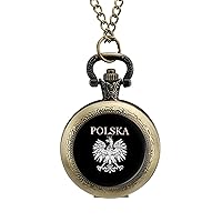 Polska Eagle Fashion Quartz Pocket Watch White Dial Arabic Numerals Scale Watch with Chain for Unisex