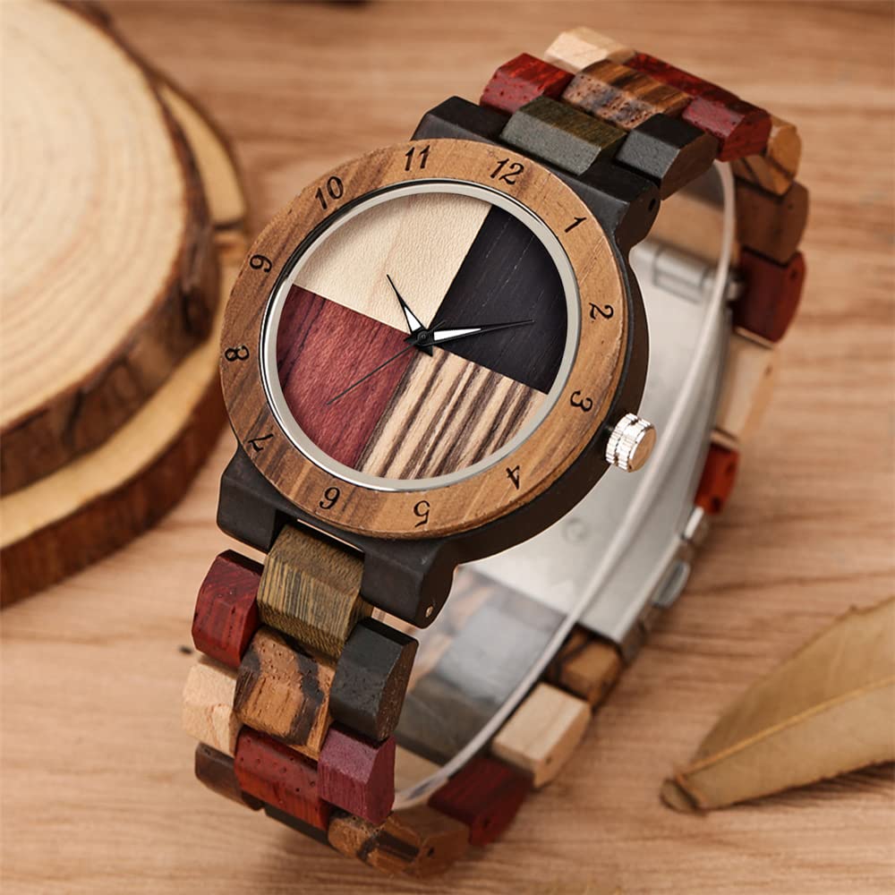 Tiong Womens Wooden Watch with All Wood Strap Quartz Analog Classic Design Colorful Bamboo Ladies Watches for Women, Couples
