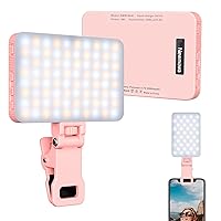 Newmowa Pink Rechargeable Selfie Light - Portable Clip on Video Light for Phone/Laptop/Camera with Smart Light Sensor,3 Light Mode,2000mAh Battery Phone Light for Selfie/Makeup/Video Conference/TikTok
