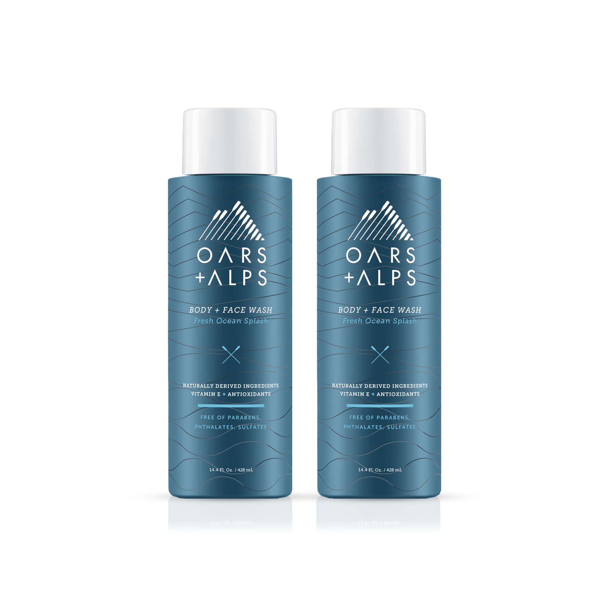 Oars + Alps Mens Moisturizing Body and Face Wash, Skin Care Infused with Vitamin E and Antioxidants, Sulfate Free, Fresh Ocean Splash, 2 Pack