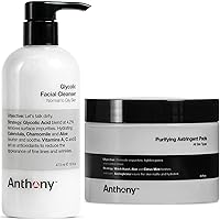 Anthony Glycolic Facial Cleanser, Normal to Oily Skin, 16 Fl Oz Purifying Astringent Toner Pads, 60 Count