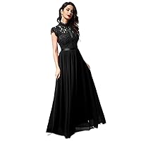 Dresses for Women - Ribbon Detail Contrast Lace Bodice Chiffon Formal Maxi Dress