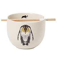 Department 56 Animal Planet Emperor Penguin Ink Blot Ramen Bowl and Chopsticks, 21 Ounce, Multicolor