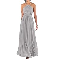 Halter Chiffon Bridesmaid Dresses Maxi Long Evening Gown A Line Plus Party Dress