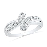 Sterling Silver Round Diamond Bypass Twisted Fashion Ring (1/10 cttw)