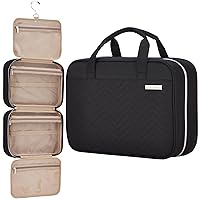 BELALIFE Large Hanging Travel Toiletry Bag for Women, Makeup Brush Holder with Hook, Toiletry Organizer Case for Toiletries Accessories, Black