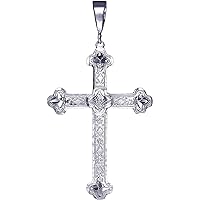 Huge Heavy Sterling Silver Cross Pendant Necklace 3.6 Inches 15 Grams 24