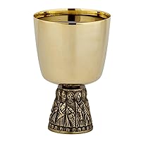 Last Supper Chalice and Bowl Paten Set, Brass and 24kt Gold Plated Footed Cup, Ideal for Meaningful Eucharistic Celebrations, 4 Inch Diameter